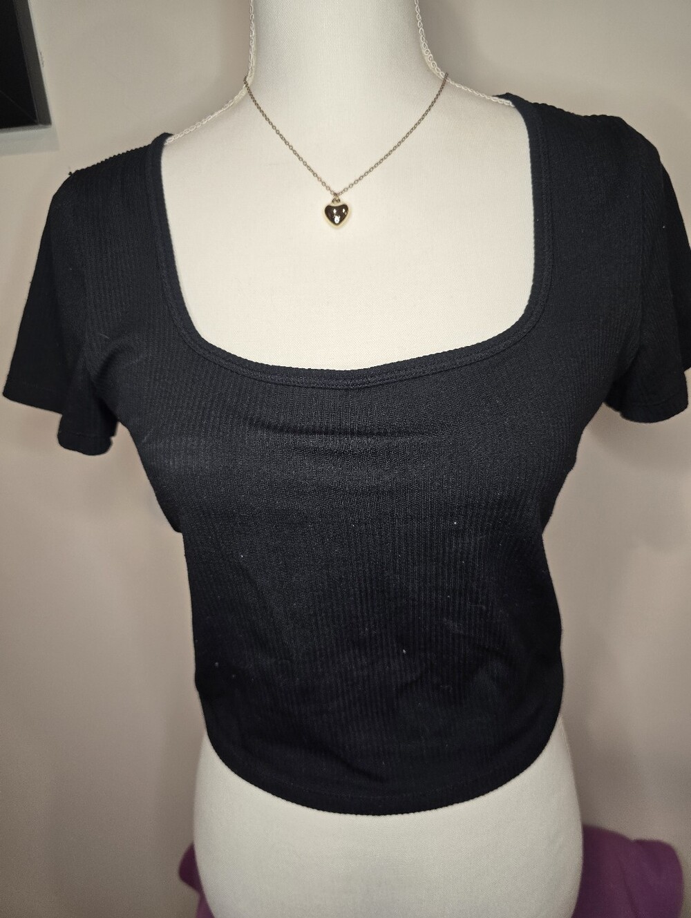 Hollister Black Ribbed Scoop Neck Crop Top
